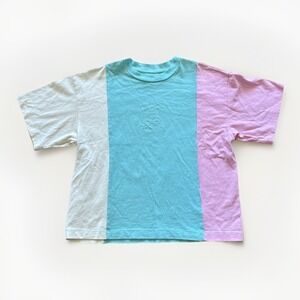Teddy Fresh Shirt‎ Womens M Green/Pink/Yellow Pastel Striped Color Block Cropped